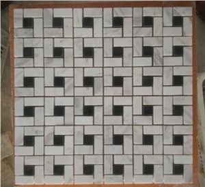 Carrara White Marble Target Pinwheel Mosaic Pattern Tile