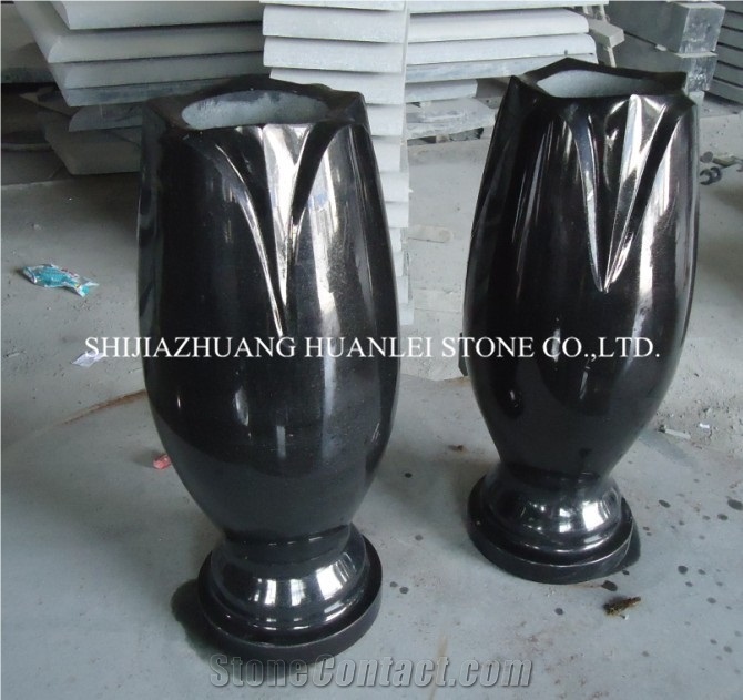 Black Granite Round Vase, Cemetery Accessories Polished Turned Vases, Shanxi Black Granite Monument & Tombstone Accessories