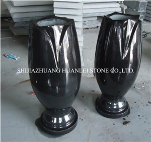 Black Granite Round Vase, Cemetery Accessories Polished Turned Vases, Shanxi Black Granite Monument & Tombstone Accessories