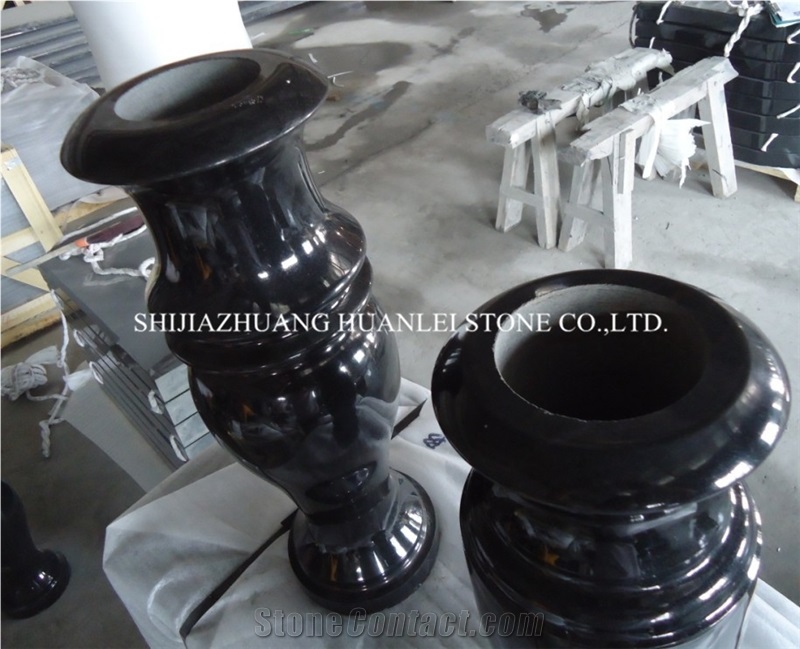 Black Granite Round Vase, Cemetery Accessories Polished Turned Vases, Shanxi Black Granite Monument & Tombstone Accessories