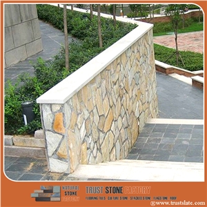 Cheap Price Natural Stone Irregular Golden Quartzite Flagstones Wall, Random Flagstone Courtyard Wall, Irregular Reclaimed Flags Pavers, Reclaimed York Stone Flags Wall, York Stone Flags