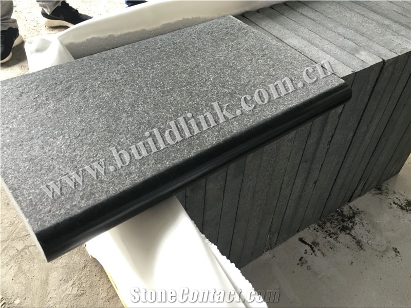 China Black Basalt, G684 Flamed + Polished Bullnose Edging Swimming Pool Tiles, G684 Black Basalt,Raven Black,Black Pearl Pool Coping