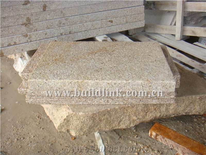 G682 Golden Sun Bushhammered L-Shape Pool Coping Tiles ,Rusty Yellow, Honey Jasper Bushhammered Rebated Pool Coping Tiles