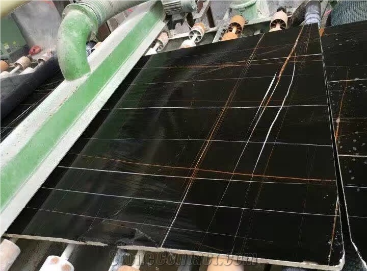 Noir Aziza Black Gold Marble Polished Slabs & Tiles