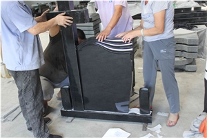 China Black Absolutely Black Granite Headstones Gravestones Cross Style