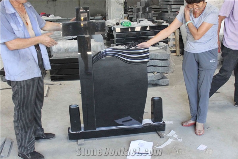 China Black Absolutely Black Granite Headstones Gravestones Cross Style
