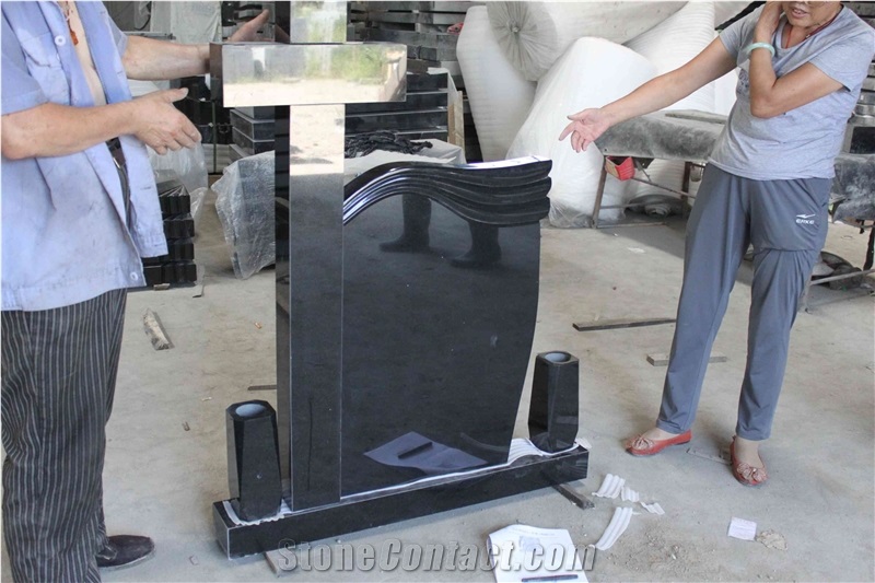China Black Absolutely Black Granite Headstones Gravestones Cross Style
