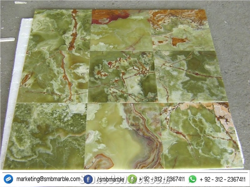 Multi Green Onyx Tiles, 70% Dark Green Onyx and 30% Brown Onyx