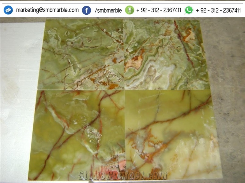 Multi Green Onyx Tiles, 70% Dark Green Onyx and 30% Brown Onyx