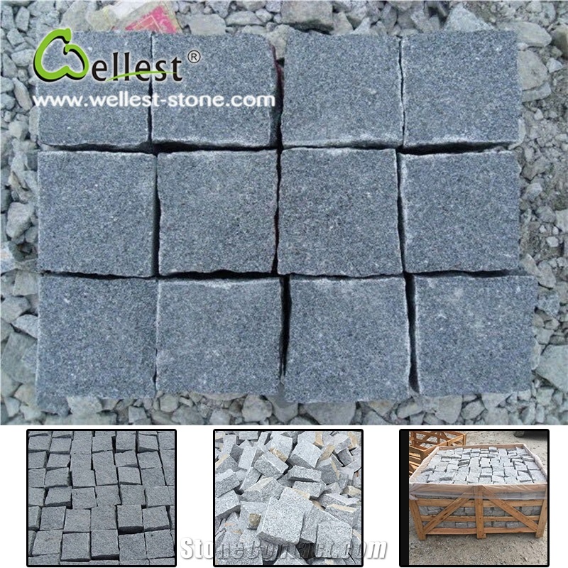 All Side Natural Sesame Black Granite Cube Paving Stone for Walkway