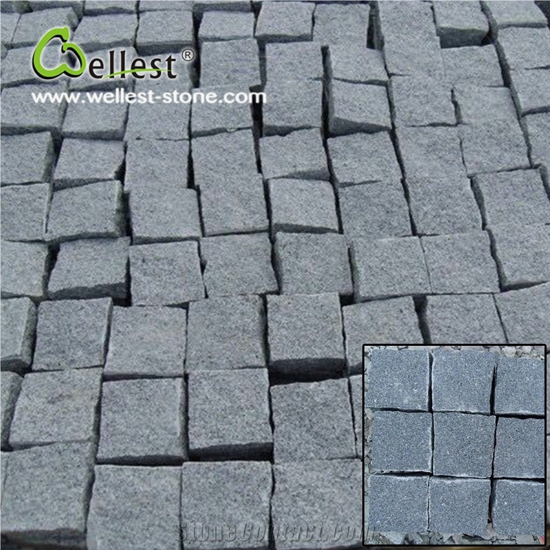 All Side Natural Sesame Black Granite Cube Paving Stone for Walkway