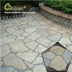 Best Price Yellow Wood Meshed Slate Flagstone Floor Covering Pavers