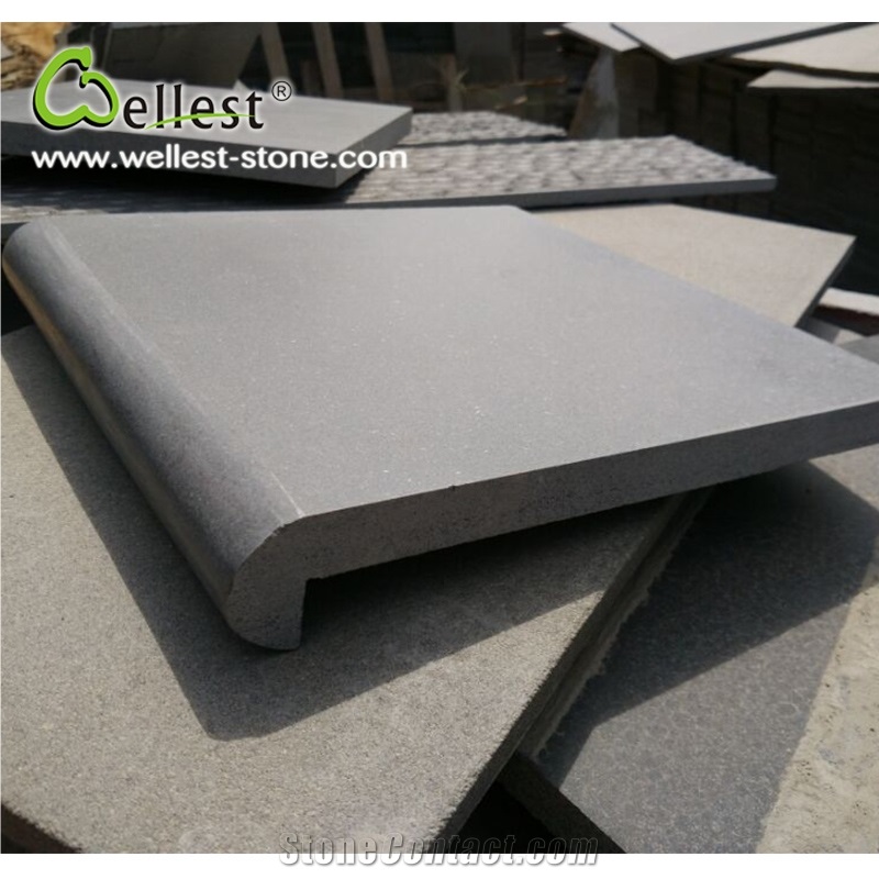 Good Price Natural Stone Bullnose Edge Grey Basalt Honed and Sawn Cut Finished Swimming Pool Coping and Step