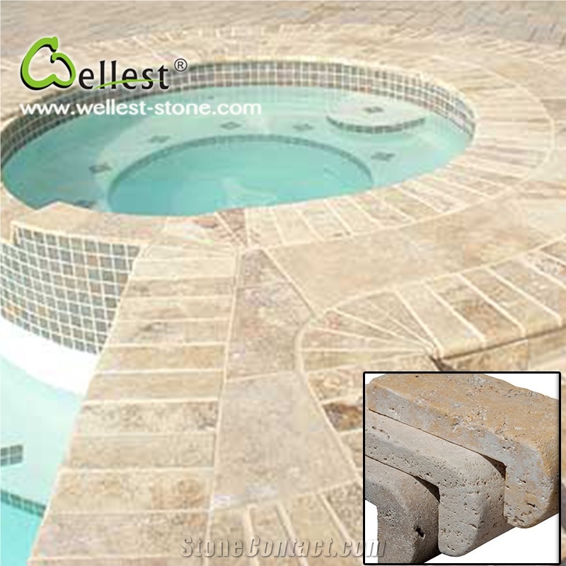 High Quality Honed Surface Beige Travertine Swimming Pool Coping Tile