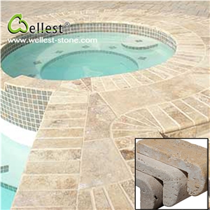 High Quality Honed Surface Beige Travertine Swimming Pool Coping Tile High Quality Honed Surface Beige Travertine Swimming Pool Coping Tile