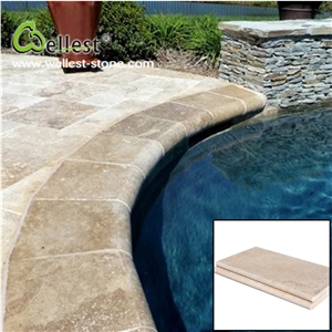 High Quality Honed Surface Beige Travertine Swimming Pool Coping Tile