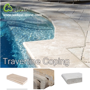High Quality Honed Surface Beige Travertine Swimming Pool Coping Tile