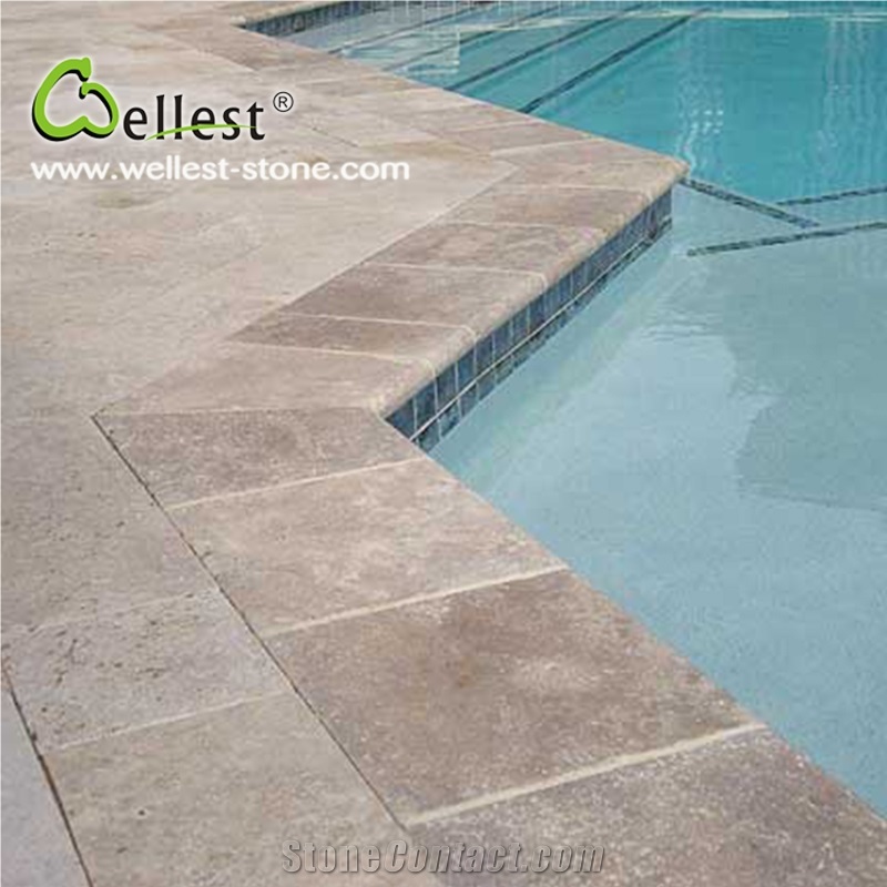 Honed Surface Bullnose Edge Beige Travertine Swimming Pool Coping Tile