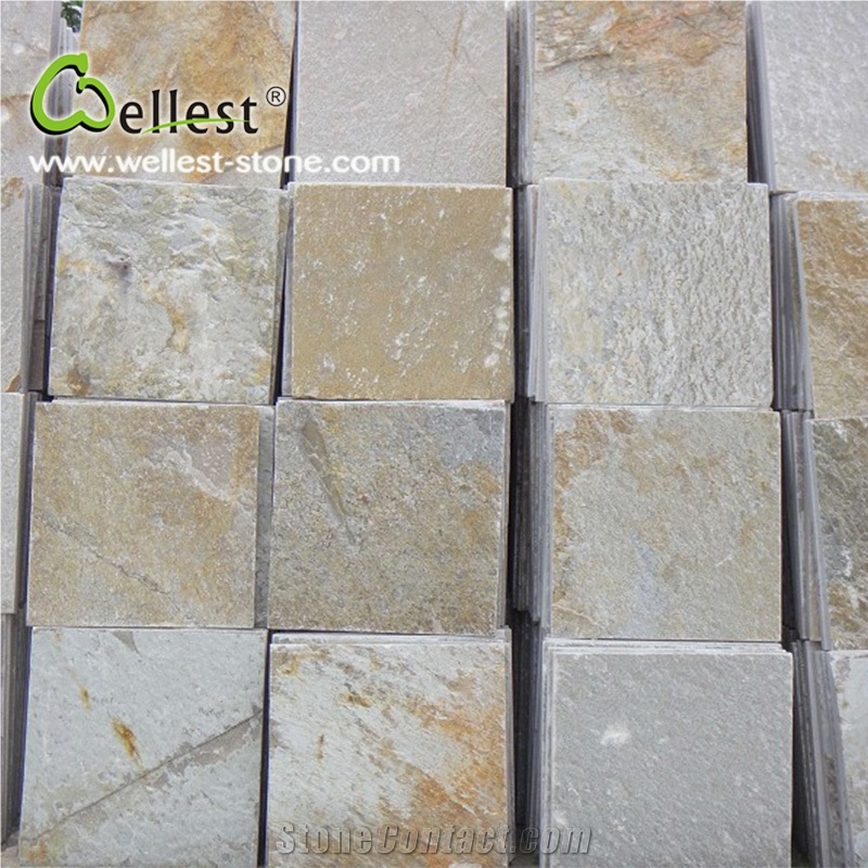 Hot Selling Yellow Wood Slate Flat Tile Pattern for Exterior Wall