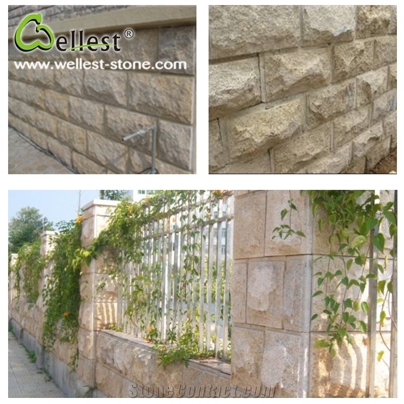 Natural G682 Sunset Gold Granite Mushroom Stone Wall Tile, Yellow Granite for Wall Cladding