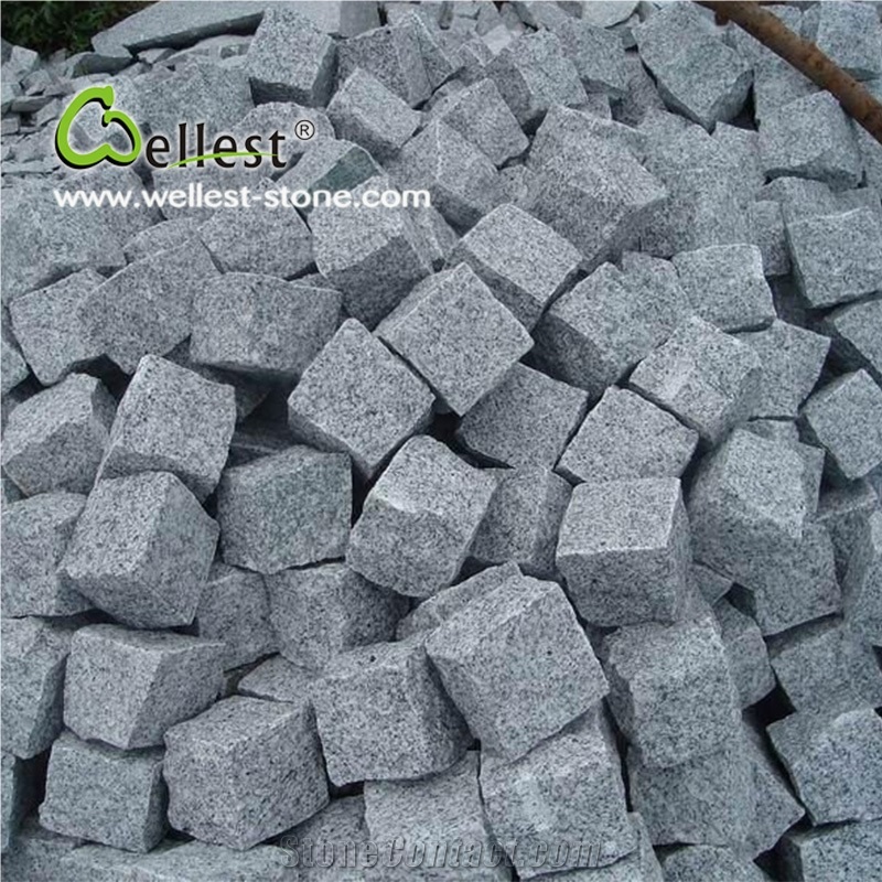 Split Surface Other Side Sawn-Cut G603 Grey Granite Cube Stone Cobble Paving Stone