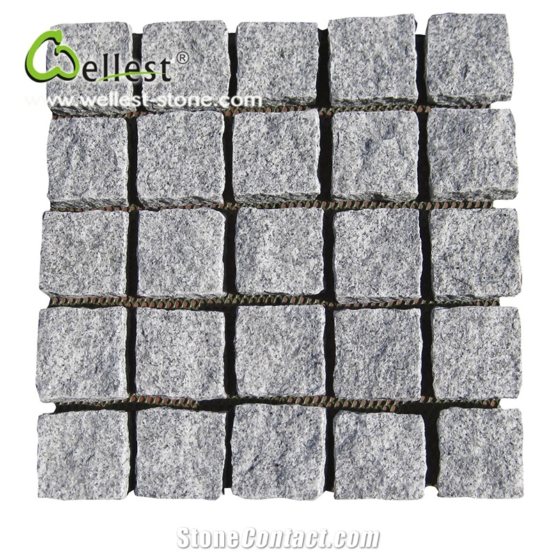 Split Surface Other Side Sawn-Cut G603 Grey Granite Cube Stone Cobble Paving Stone