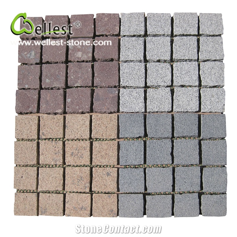 Split Surface Other Side Sawn-Cut G603 Grey Granite Cube Stone Cobble Paving Stone
