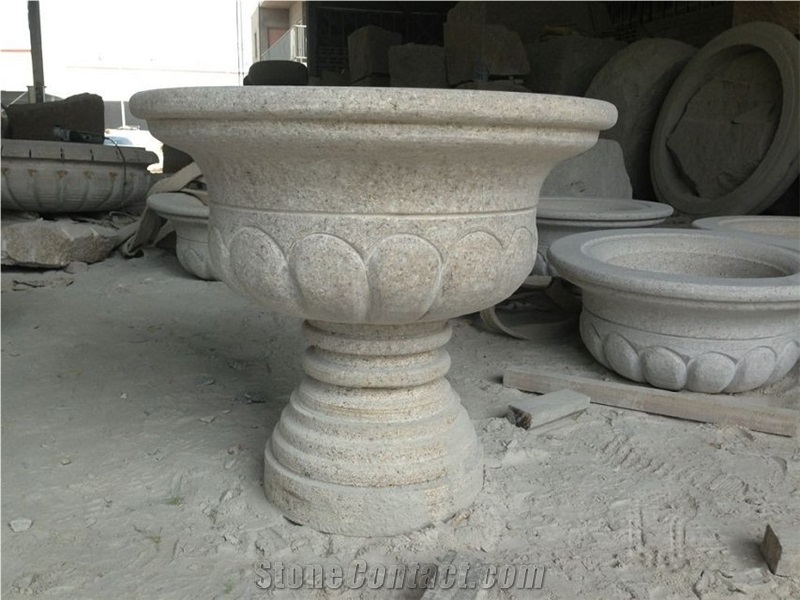 Fargo G682 Yellow Granite Flower Pots, Sunset Gold Granite Flower Stand, Rusty Yellow Granite Exterior Flower Pots, Granite Outdoor Landscaping Planter Pots