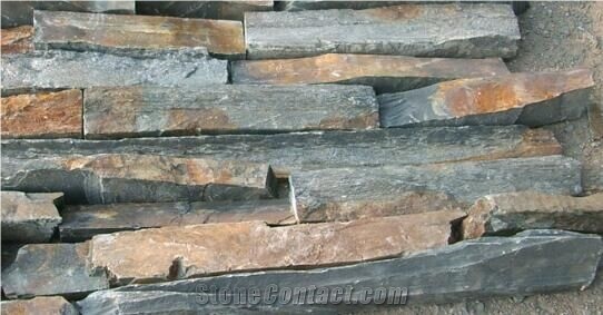 Fargo Multicolor Slate Loose Ledge Stone, Rust Slate Strips Stone, Rusty Slate Brick Stacked Stone, Multicolor Slate Loose Stacked Stone, Loose Fieldstone, Loose Cultured Stone Wall Cladding Stone