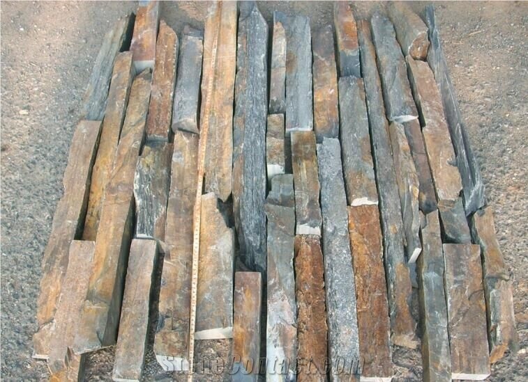 Fargo Multicolor Slate Loose Ledge Stone, Rust Slate Strips Stone, Rusty Slate Brick Stacked Stone, Multicolor Slate Loose Stacked Stone, Loose Fieldstone, Loose Cultured Stone Wall Cladding Stone