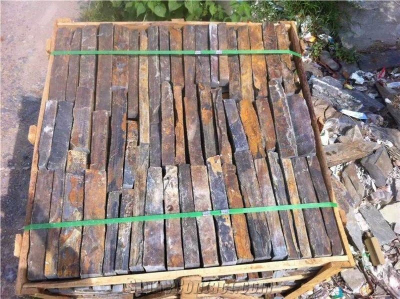 Fargo Multicolor Slate Loose Ledge Stone, Rust Slate Strips Stone, Rusty Slate Brick Stacked Stone, Multicolor Slate Loose Stacked Stone, Loose Fieldstone, Loose Wall Cladding Stone