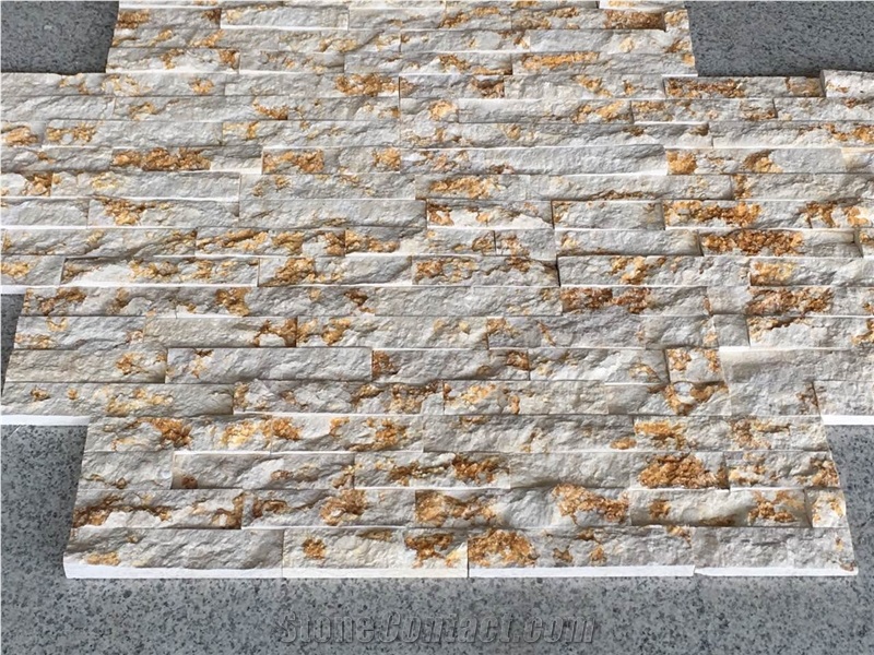 Yellow Marble Split Face Wall Cladding Panel, Cultured Stone, Ledge Stone