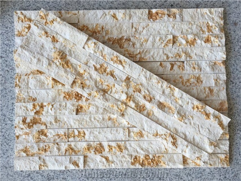 Yellow Marble Split Face Wall Cladding Panel, Cultured Stone, Ledge Stone
