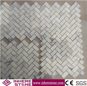 Calacatta White Marble Herringbone Mosaic Tile