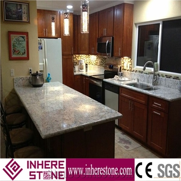 Cheap Polished Suface India White Galaxy White Granite Kitchen Countertop, Kitchen Island Top
