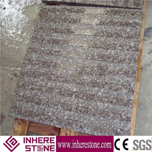 G664 Luoyuan Bainbrook Brown,Black Spots Brown Granite,Copper Brown,Fu Rose Granite Sidewalk Tile,Pink Color Blind Paving Stone