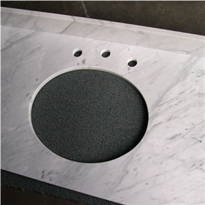 White Marble Bath Tops, Bianco Carrara White Marble Bathroom Countertops, White Bathroom Vanity Tops with Porcelian Sink