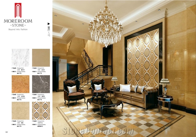Discontinued High Gloss Golden Porcelain Marble Floor Tile 60x60