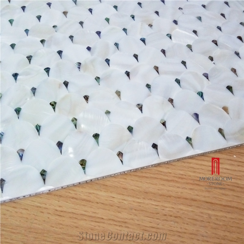 Master Bathroom Aluminum Honeycomb Laminated Wall Decorative Shell Mosaic Tile Mother Of Pearl