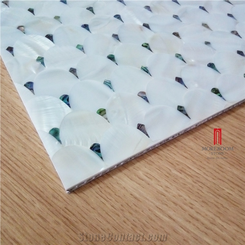 Master Bathroom Aluminum Honeycomb Laminated Wall Decorative Shell Mosaic Tile Mother Of Pearl