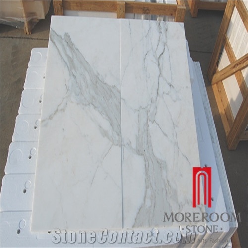 Polished Calacatta Ceramic Tile White Marble Look Flooring Design Made in China