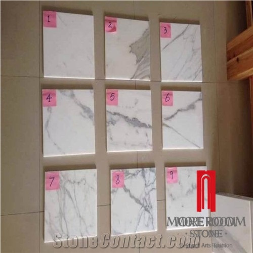 Polished Calacatta Ceramic Tile White Marble Look Flooring Design Made in China
