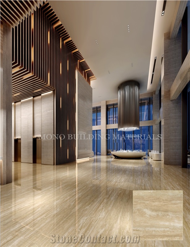 Roman Beige Travertine Marble Look Polished Porcelain Tiles 800x800