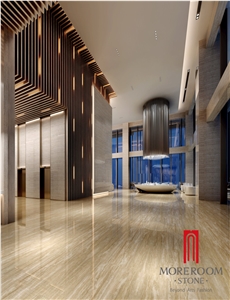 Roman Beige Travertine Marble Look Polished Porcelain Tiles 800x800