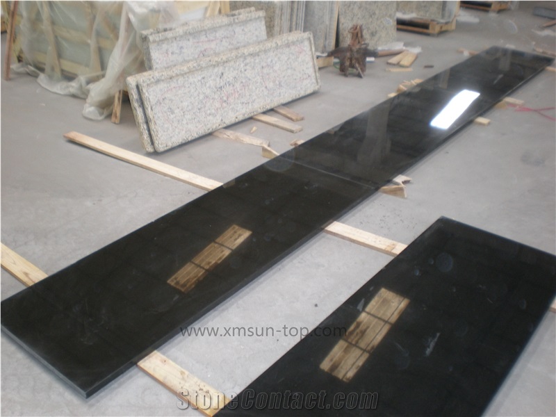 Absolute Black Granite Table Top &India Black Reception Counter/Dark Black Work Tops/Natural Stone Reception Desk/Solid Surface Table Tops/Square Table Tops/Interior Decoration
