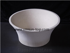 Beige Marble Wash Basin & Sink, Cream Marble Basin, Bathroom Sinks,Beige Bowl Bathroom Sink, Round Sinks,Wash Bowl, Beige Basins