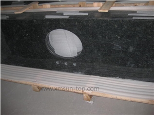 China Black Granite Bathroom Counter Top/ Dark Black Custom Vanity Tops/Natural Stone Bath Tops/Bathroom Solid Surface/Black Bathroom Vanity Tops with Round Sink Cut
