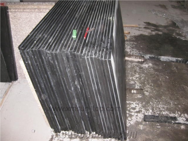 China Black Granite Bathroom Counter Top/ Dark Black Custom Vanity Tops/Natural Stone Bath Tops/Bathroom Solid Surface/Black Bathroom Vanity Tops with Round Sink Cut