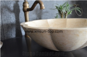 Egyptian Beige Marble Basin, Golden Cream Marble Sinks, Beige Marble, Golden Cream Silvia, Polished Bathroom Top Sink, Vessel Sinks, Beige Washbasin, Golden Cream Egypt, Yellow Sunny Marble Basins