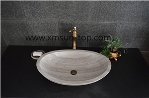 Grey Wooden Grain Marble Basins, Light Grey Wood Grain Marble Sinks, Natural Stone Basin, Kitchen Sinks, Bathroom Sinks, Wash Bowls, Grey Basins, Grey Wooden Marble, China Serpegiante Grey Marble